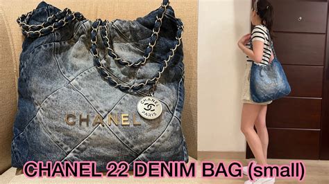 chanel 22 denim backpack|chanel 22 bag size comparison.